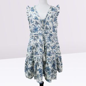 Lucky Brand New Women's Mini Boho Paisley Tiered Dress Size L Lace Up Front
